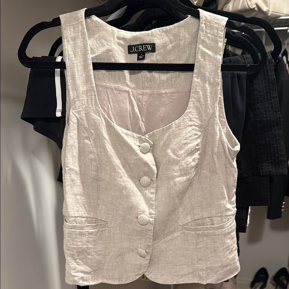 J. Crew 100% linen Sleeveless Bustier Tank Top oatmeal size 2